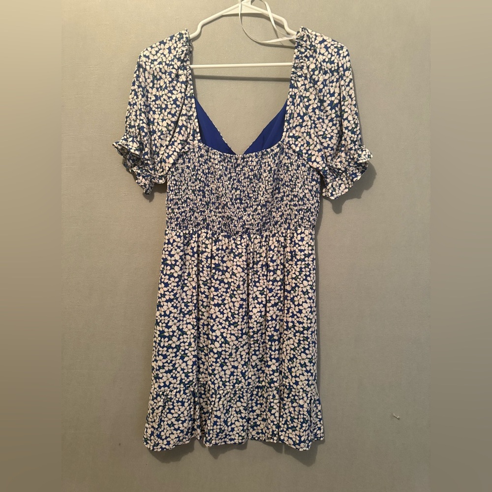 NWT Lulus Grateful Feelings Blue Floral Print Puff Sleeve Mini Dress Medium - Picture 8 of 8